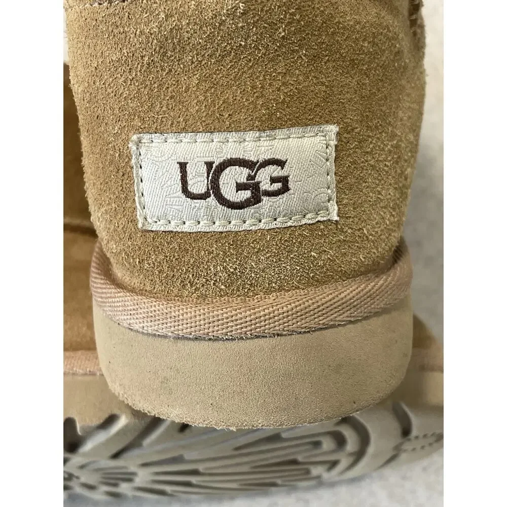 UGG Youth Jona Chestnut Suede Shearling Mini Boots Size 2 Kids Side Buttons